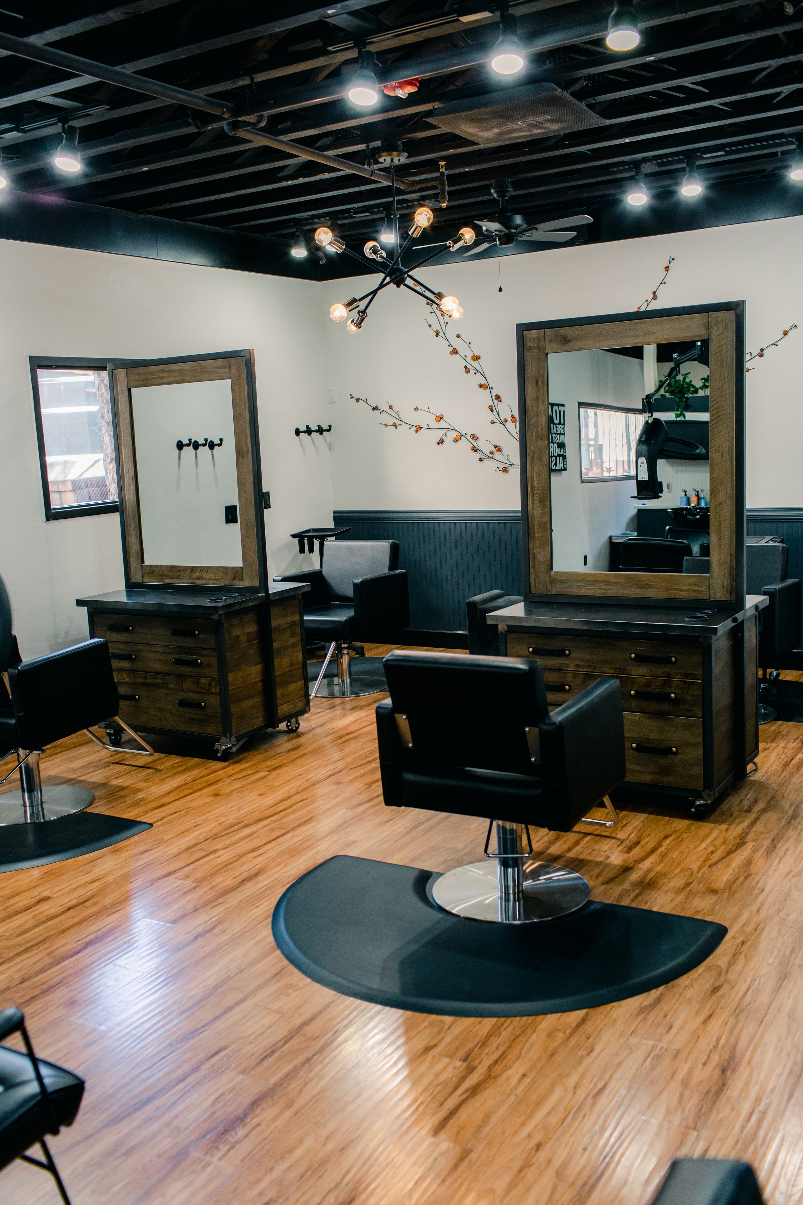 Hair salon interior with styling chair